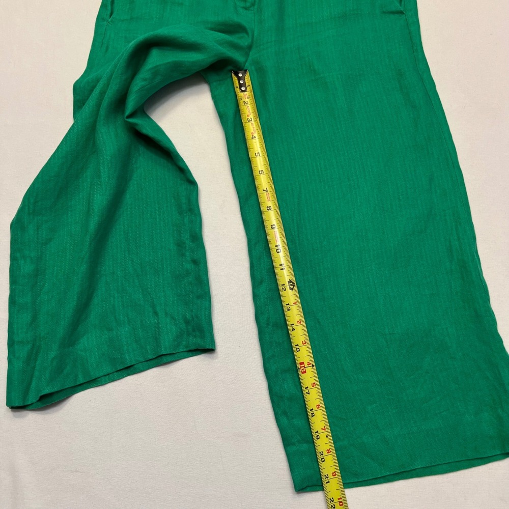 J. Crew Kelly Green Herringbone 100% Linen Preppy Wide Leg Cropped Pants 2P - Picture 5 of 10